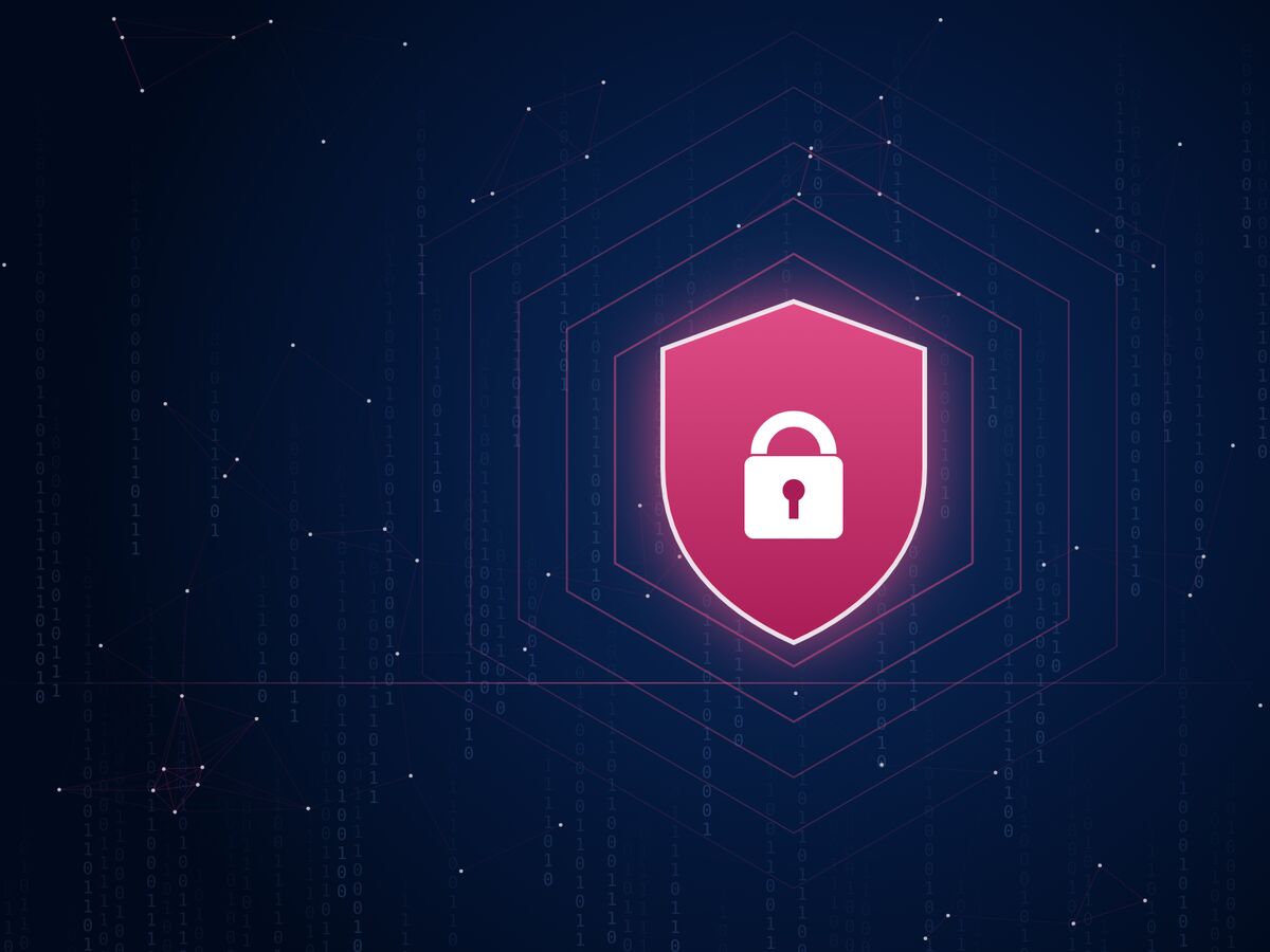 Cybersecurity shield protecting a business network