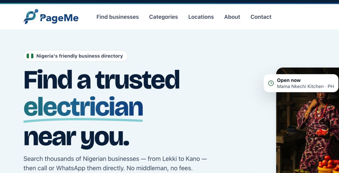 PageMe, a Nigerian business directory platform built by Design n Touch
